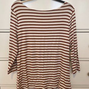 Orange & white striped boat neck shirt